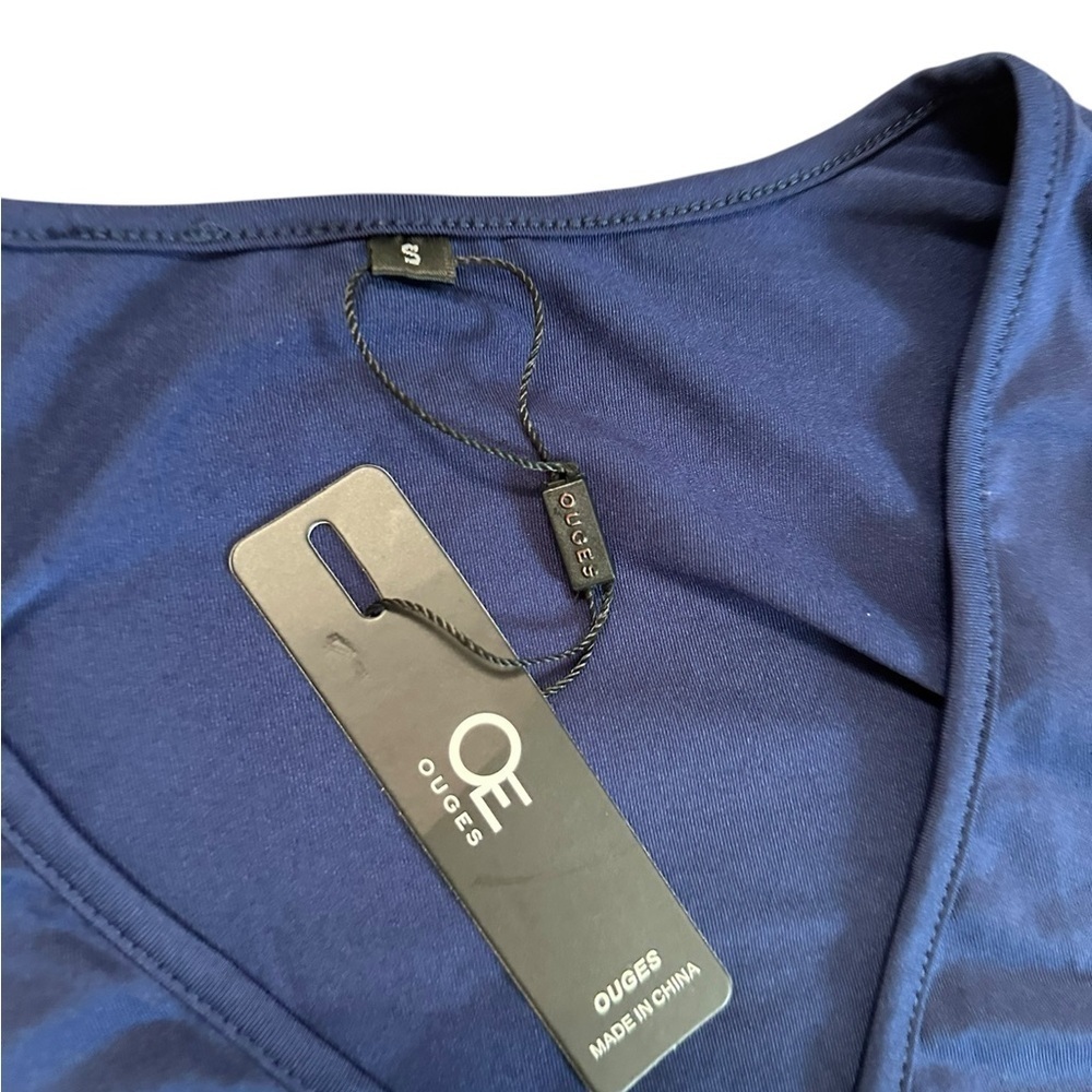 Ouges Navy Blue V-neck Ruched Long Sleeve Bodycon… - image 8